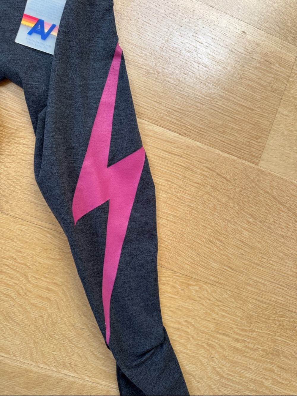 Aviator Nation Dark Heather Gray Leggings with Pink Lightning Accent
